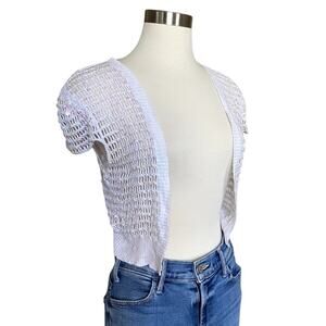 Y2K Mandee Vintage White Crochet Bolero Shrug Sequin Cropped Cardigan Mermaid